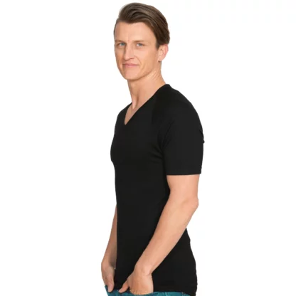 BMP053 Short Sleeved Merino V Neck Black side