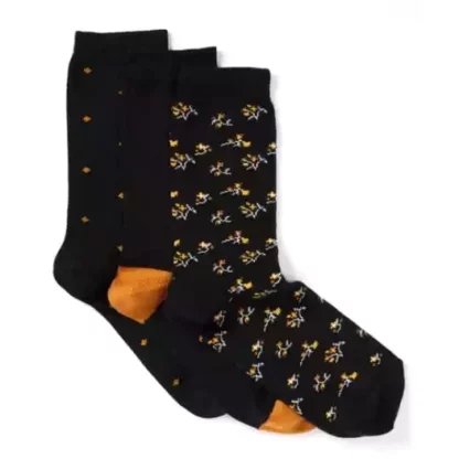 Columbine Cotton Crew Sock 3Pack Floral Black