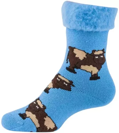 cow bed socks blue