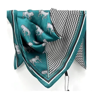 34304 7 Zigzag Horses Scarf Green