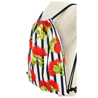 BG902 3 Red Flowers Black Stripes Bag