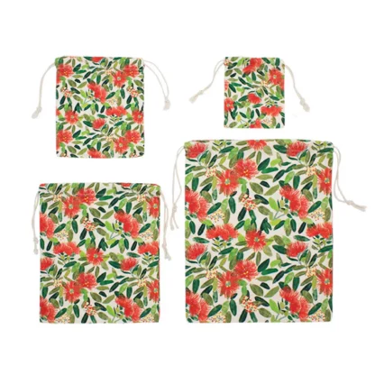 Pohutukawa Print Drawstring Bag Set 1