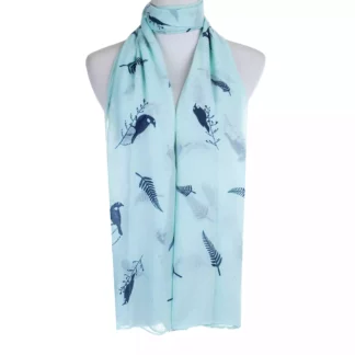 SC8249 Blue Tui & Fern on Aqua Scarf 1