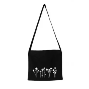 Black Cotton Bag with Flowers
