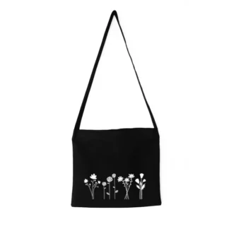 Black Cotton Bag with Flowers