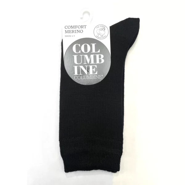 columbine merino comfort sock black front