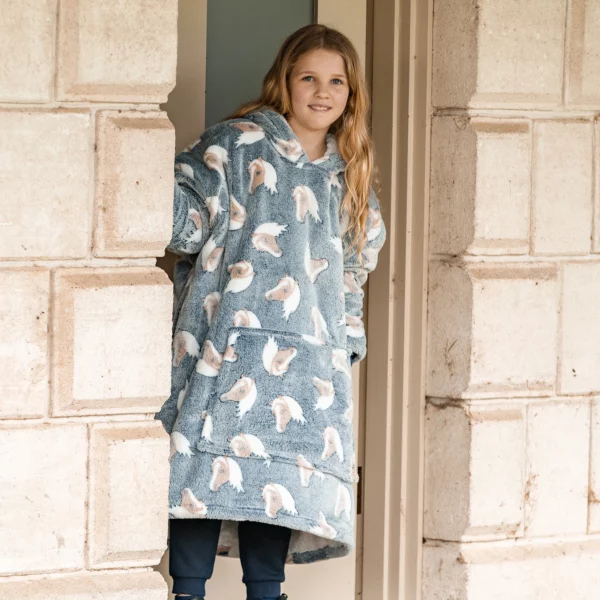 kid's horse snuggle hoodie greyblue 2