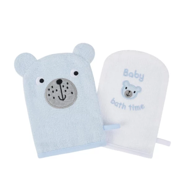 wash mittens blue 2pce set