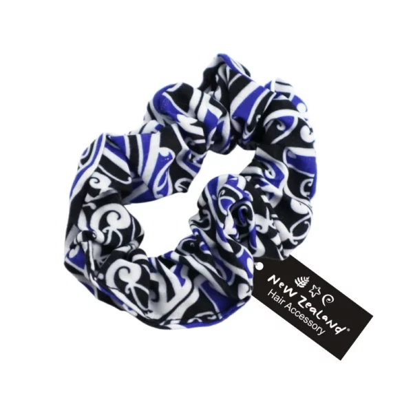 hair scrunchie maori design blue