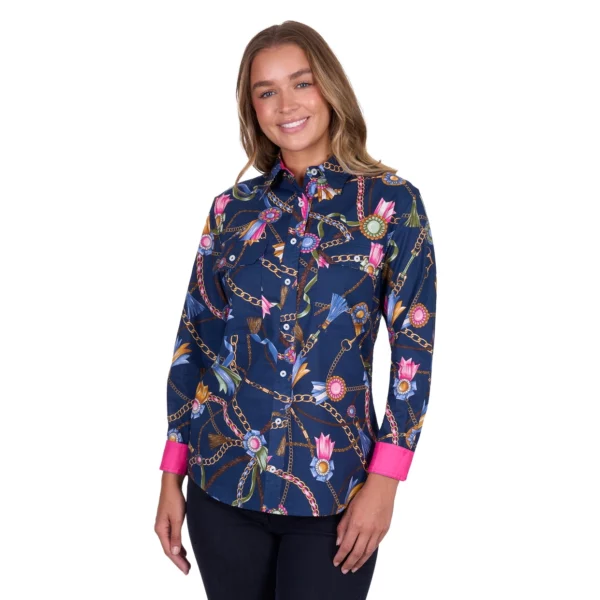 jolie full placket long sleeve shirt navy 1