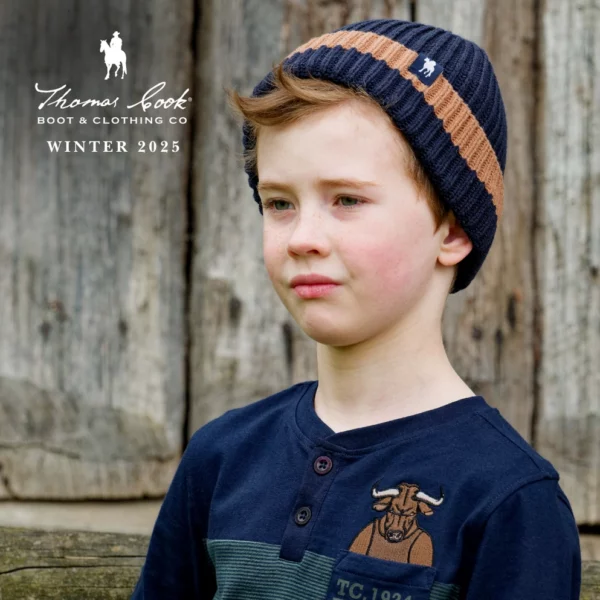 thomas cook kid's fergus beanie navy tan os 2