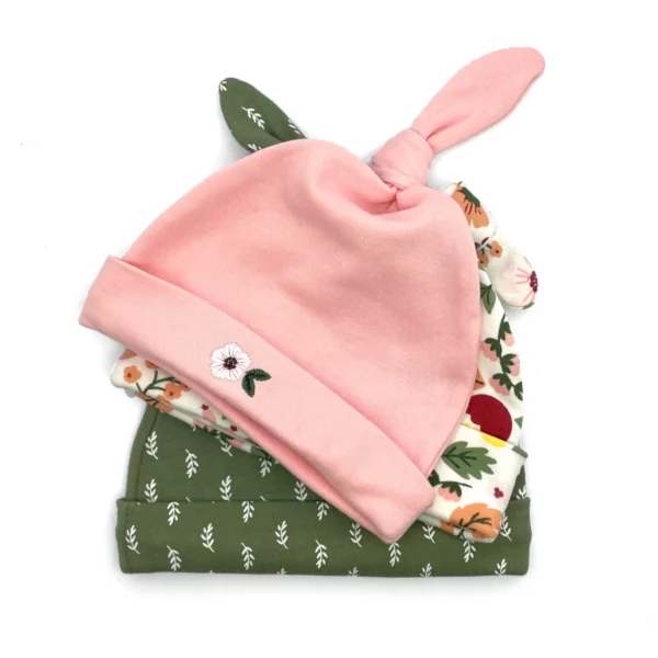 lv00105 knotted beanie floral 3pk 0 6m 2