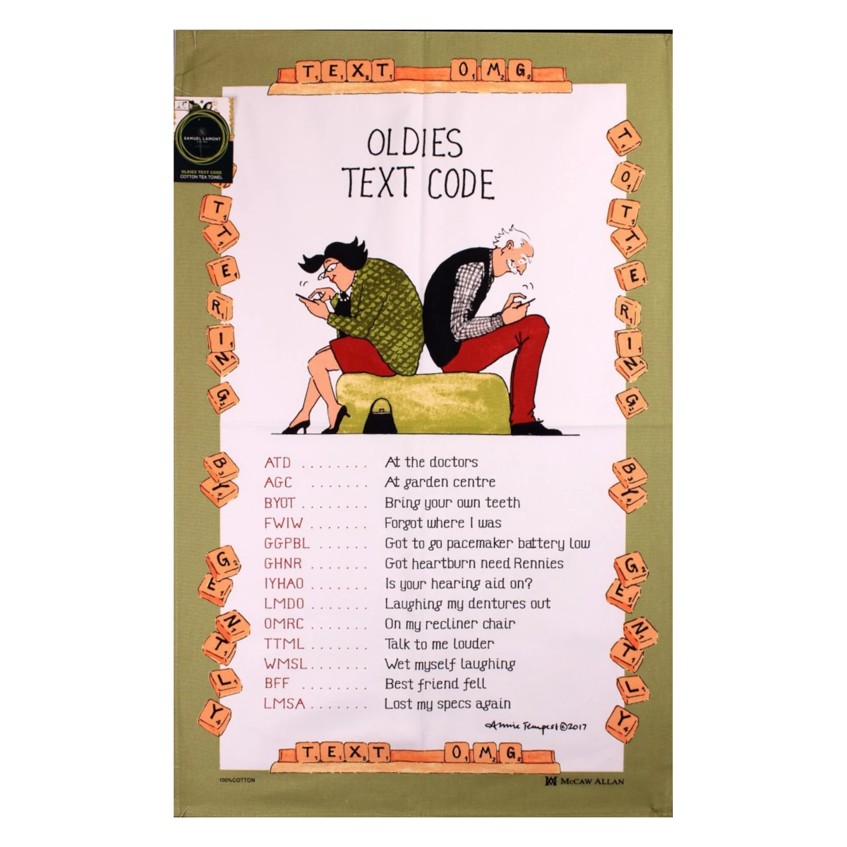 tea towel oldies text code