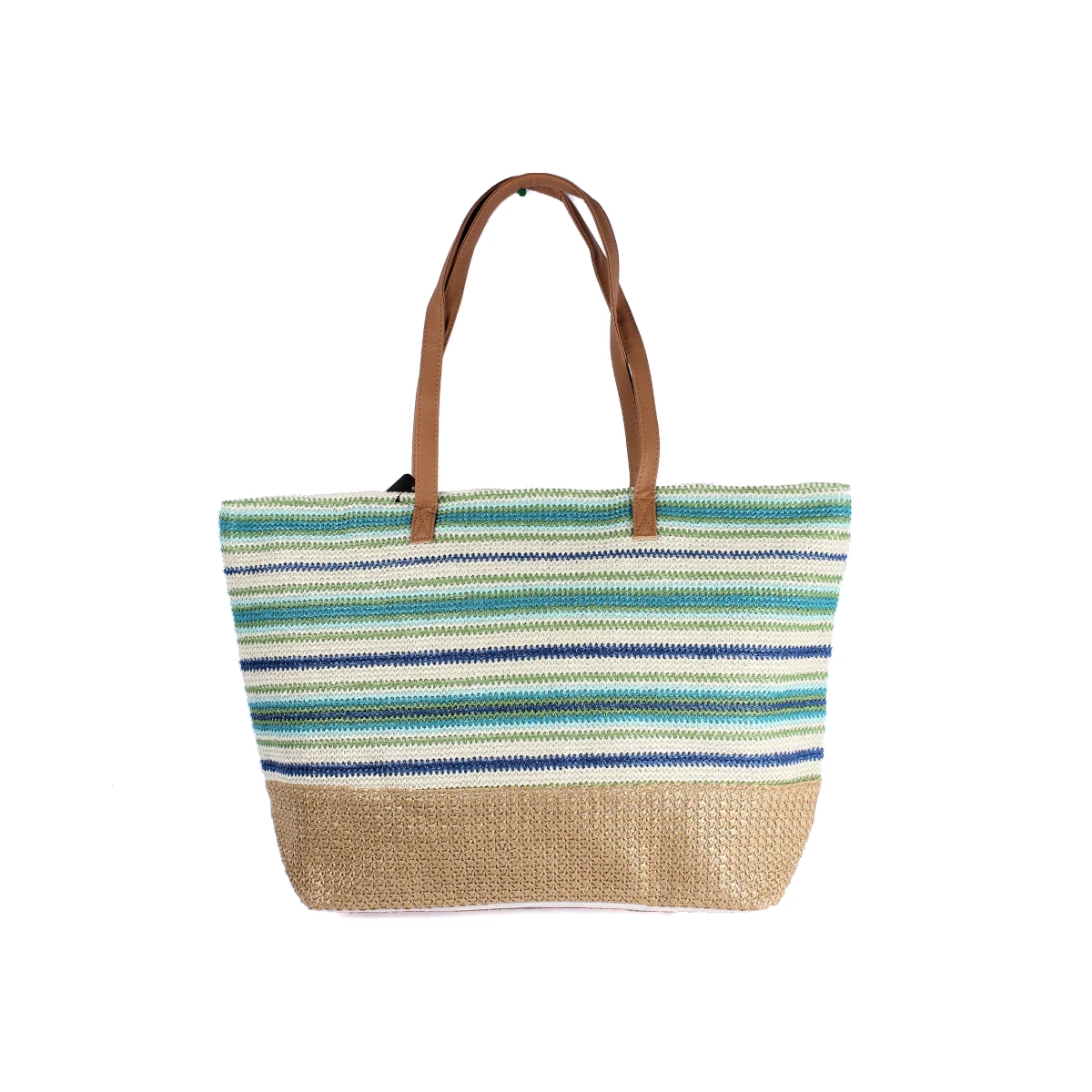woven striped tote bag green