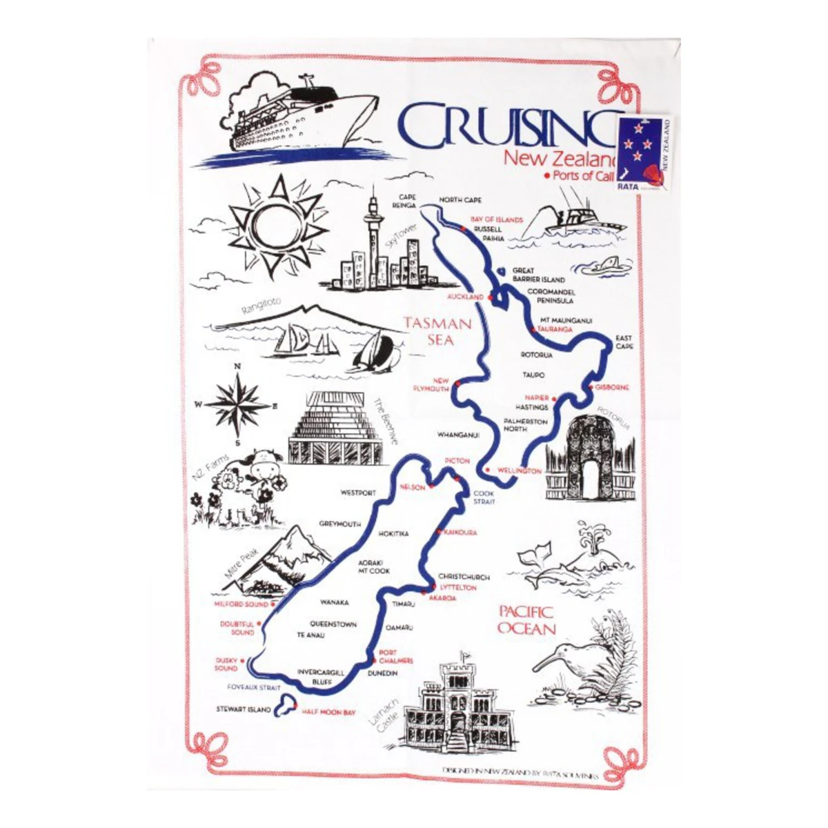 cruising new zealand tea towel
