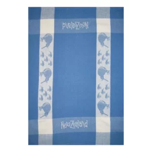 kiwi tea towel blue white