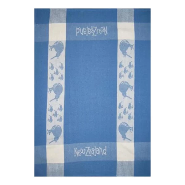 kiwi tea towel blue white