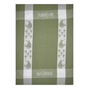 kiwi tea towel green white