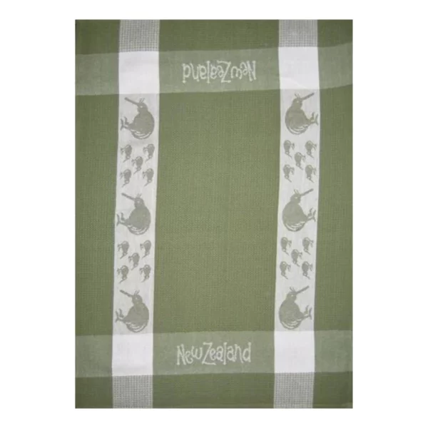 kiwi tea towel green white