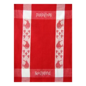 kiwi tea towel red white