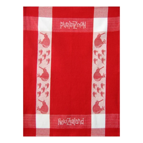 kiwi tea towel red white