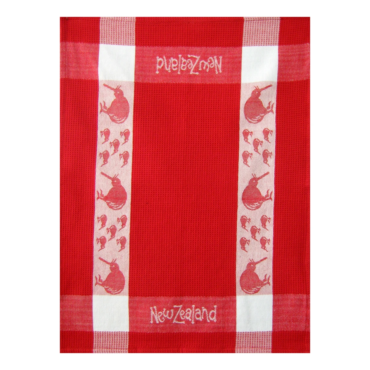 kiwi tea towel red white