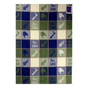 map kiwi tea towel blue green