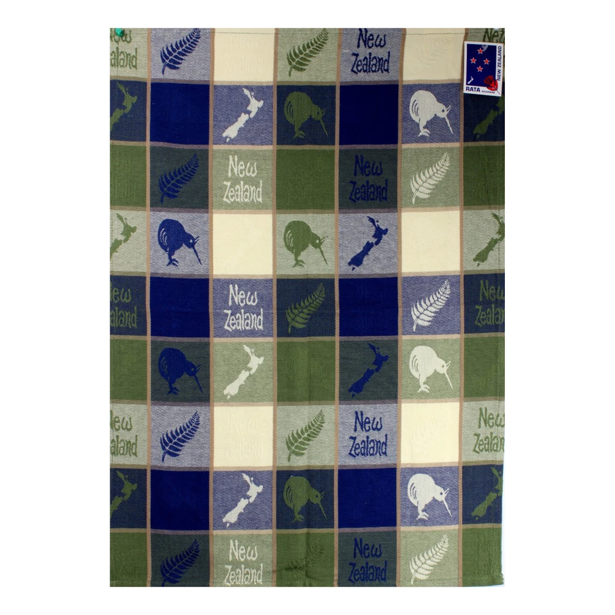map kiwi tea towel blue green