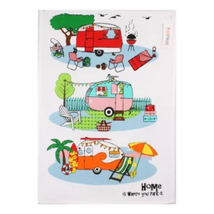 retro caravans tea towel