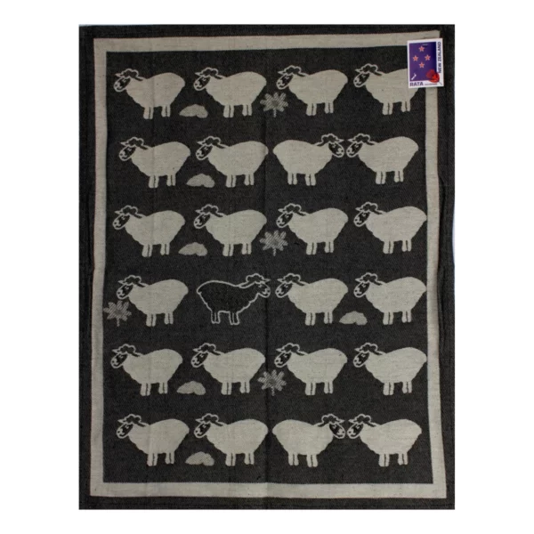 sheep country tea towel black