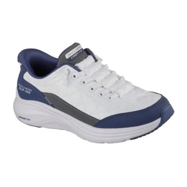 skechers contour foam cozy fit white navy 1