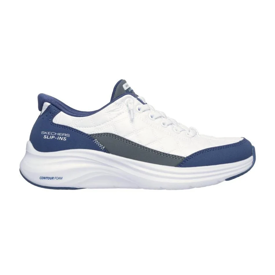 skechers contour foam cozy fit white navy 2