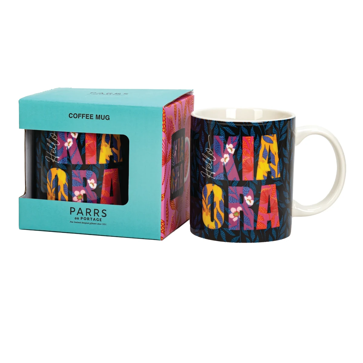 coffee mug kia ora florals hello