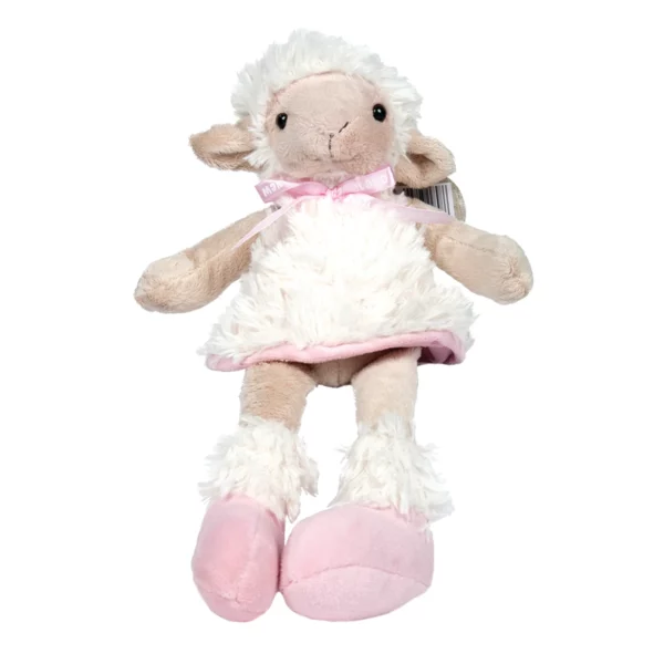 sheep sitting with dress and pink ribbon
