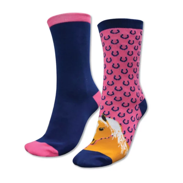 homestead kids 2 pack navy hot pink horse socks