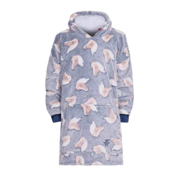 kid's horse snuggle hoodie greyblue 1
