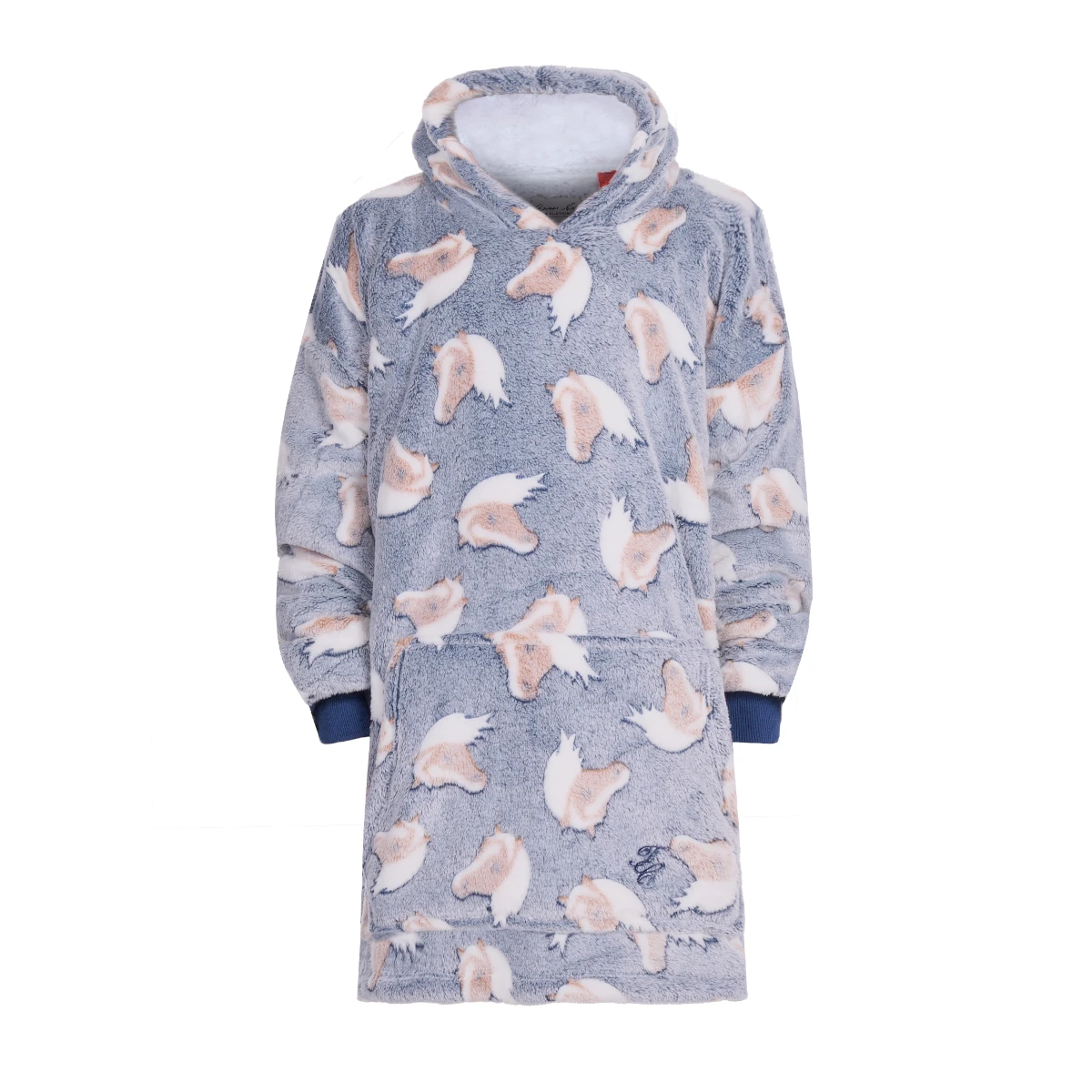 kid's horse snuggle hoodie greyblue 1
