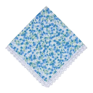 embroidered lace edge handkerchief blue floral