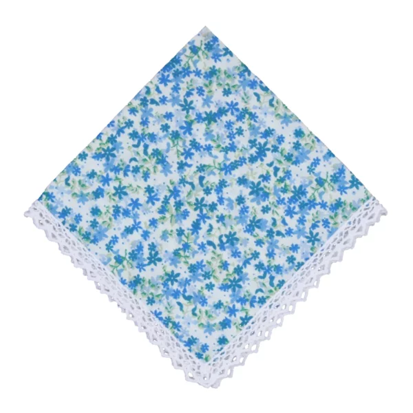 embroidered lace edge handkerchief blue floral