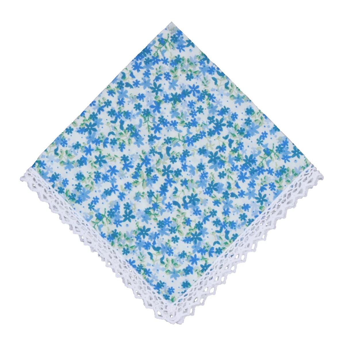 embroidered lace edge handkerchief blue floral