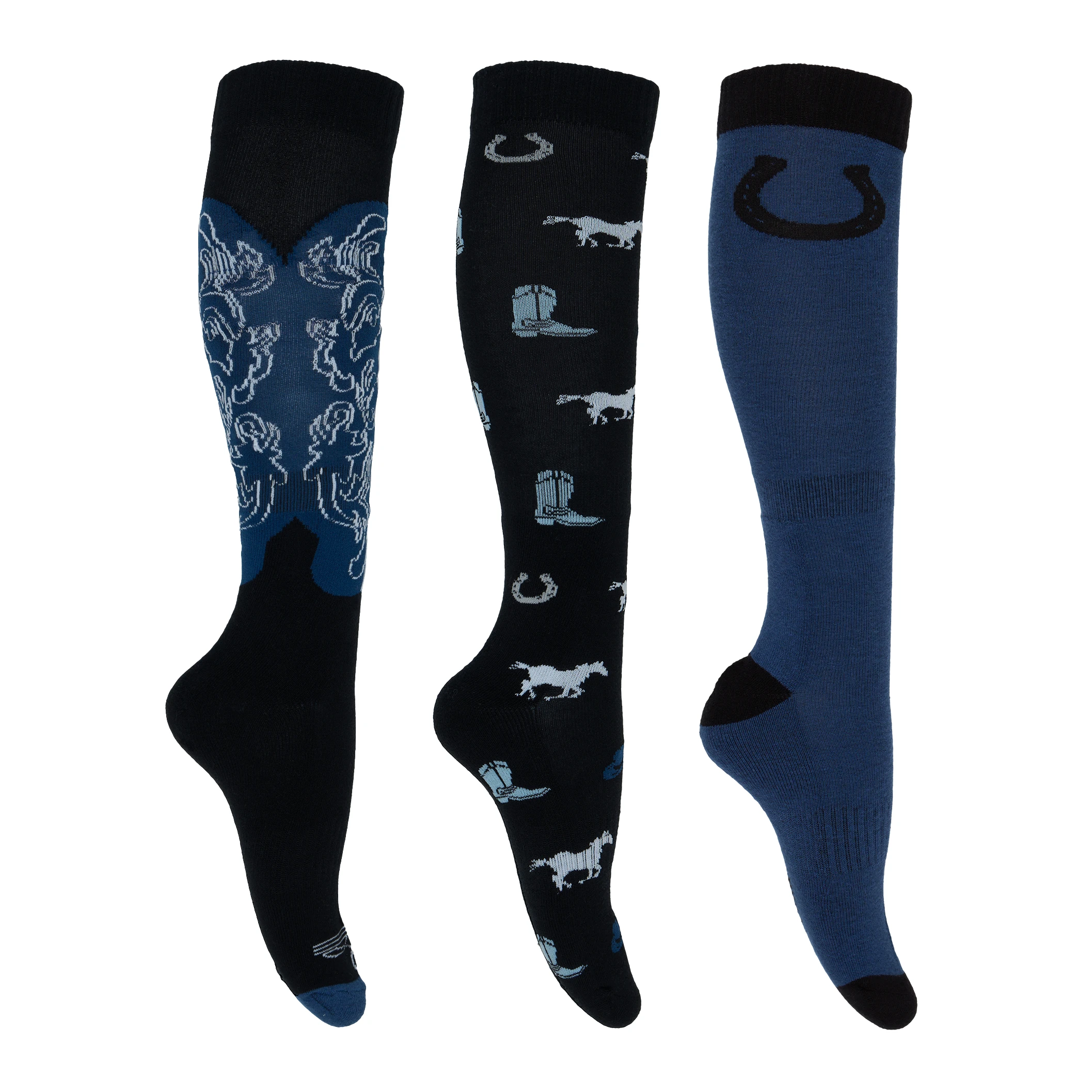 pure western riding socks blues 3 pack