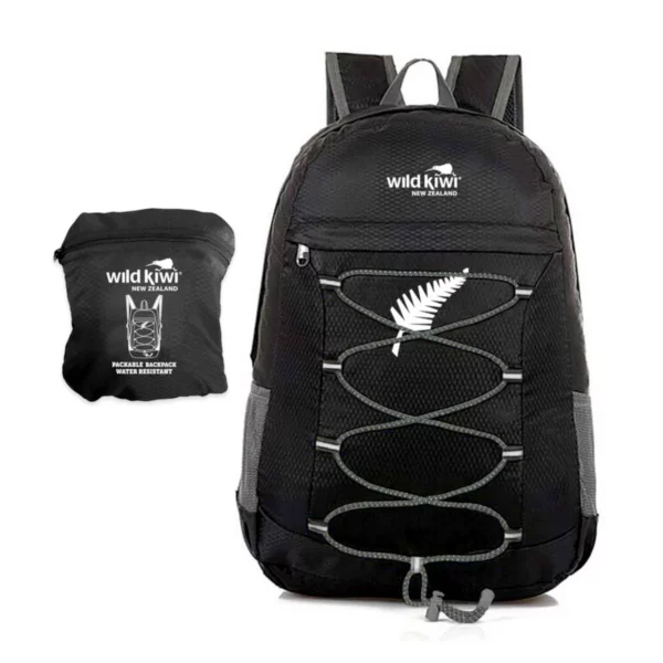 wild kiwi water resistant packable backpack black 353ks 1