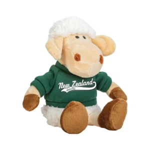 stsgnz sheep toy sitting with green jumper new zealand 21cm